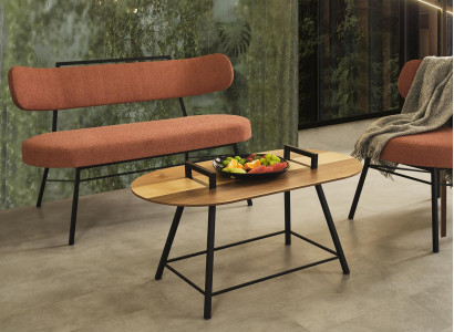 Bank Wohnzimmer Sitzbank Gepolsterte Sitzmöbel Stoff Textil Couchtisch